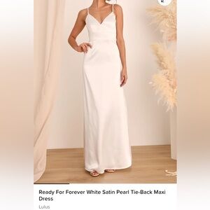 NWT Lulu's “ready for forever White satin pearl tie-back maxi Dress”